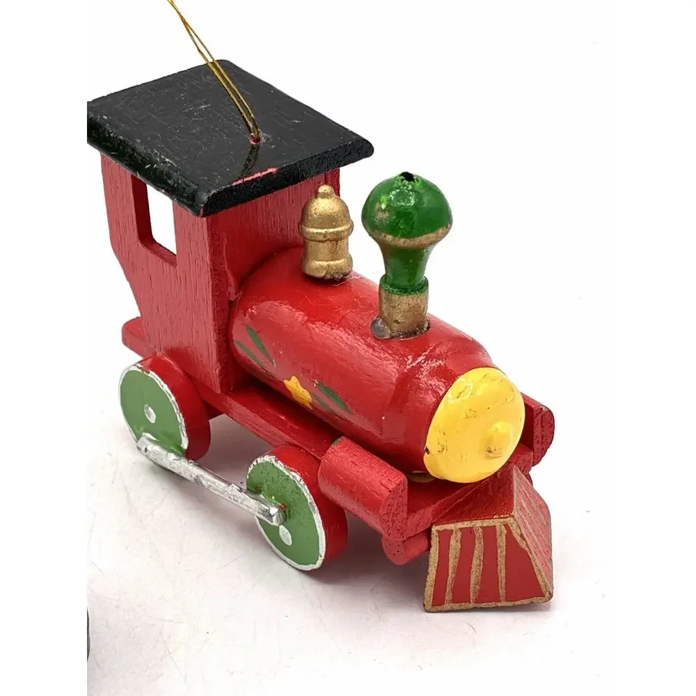 Vintage Wooden Christmas Ornaments Lot Train and Cincinnati Tall Stacks Boat